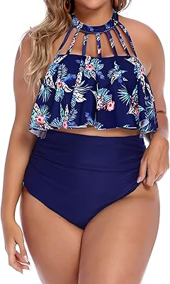 Ensemble bikini deux pièces fleuri taille haute pour femme, grand