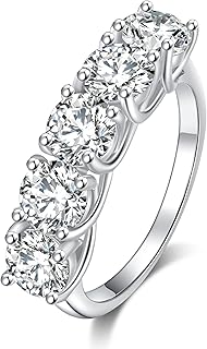Bague de fiançailles moissanite pour femme 5 pièces, 5 pierres en argent sterling