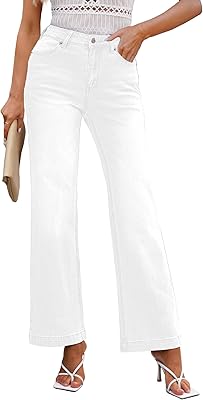 Jean taille haute à jambes larges pour femme des années 90, pantalon en denim extensible blanc brillant, taille 14, blanc, 46. Vos marques préférées à prix réduits sur Diaytar