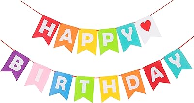 Bannière de joyeux anniversaire lovin' joy rainbow collectée, tissu en feutre durable