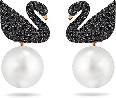 Collection de bijoux cygne emblématique pour femme swarovski, finition or rose, cristaux noirs