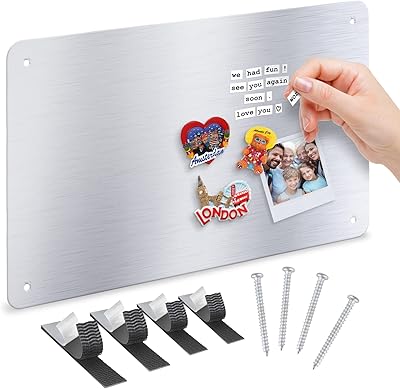 Tableau magnétique en métal en acier inoxydable - tableau magnétique plat argenté 17,5