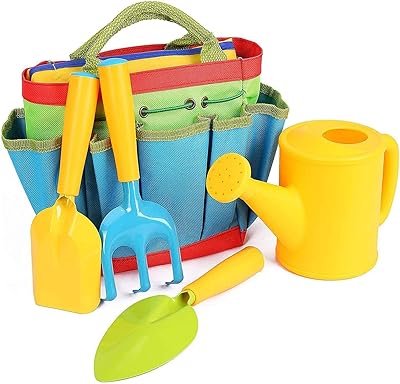 Ensemble d'outils de jardinage pour enfants avec arrosoir, pelle, râteau et grand sac
