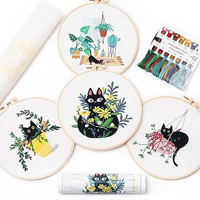 Kit de broderie pour débutant 4 pièces avec motifs et instructions