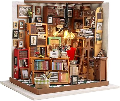 Maison de poupée miniature phosulis avec meubles de librairie, maison miniature en bois