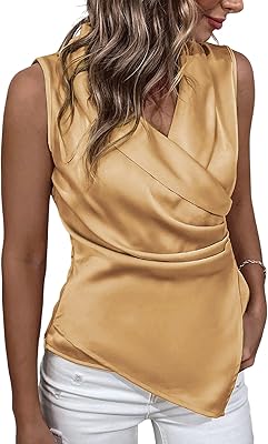 Chemisier en satin pour femme avec col en v, élégant chemisier asymétrique