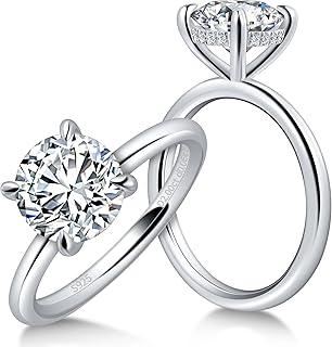 Bagues en moissanite 2 carats pour femmes, bague de fiançailles ronde en argent