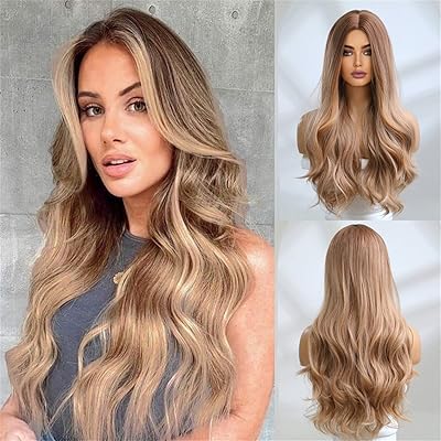 Perruque vowyore longue ondulée blonde ombrée pour femmes, cheveux synthétiques bouclés avec partie centrale en fibre résistante à la chaleur pour une utilisation quotidienne en fête. Un océan de bonnes affaires sur Diaytar Sénégal