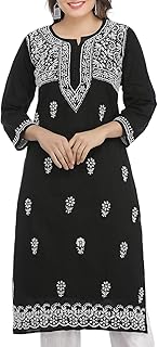 Kurta indien chikankari brodé à la main en pur coton pour femme a341075