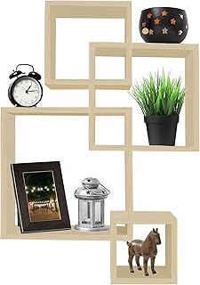 Étagères flottantes croisées murales à 4 cubes greenco finition naturelle