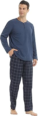 Ensembles de pyjamas d'hiver pour hommes, haut à manches longues henley super doux