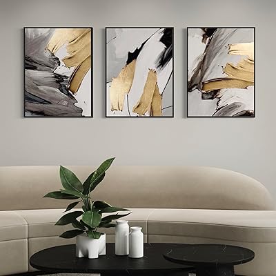 Art mural sur toile avec un cadre abstrait en or, gris et noir