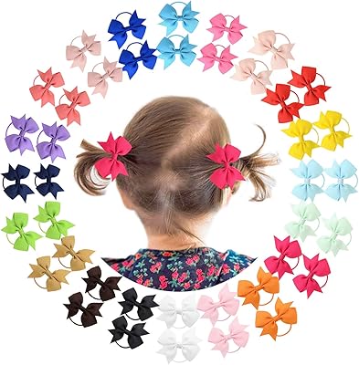 40 pièces d'élastiques à cheveux avec nœud élastique pour enfants, queue de cheval