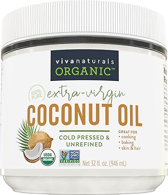 Huile de noix de coco vierge biologique viva naturals, 946 ml idéale