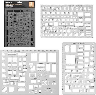Outils de dessin architectural nicpro, modèles 3 pièces pour plan de maison, meubles