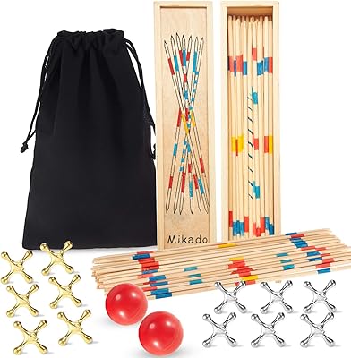 2 jeux de bâtons de ramassage en bois avec boîte comprenant 2 balles