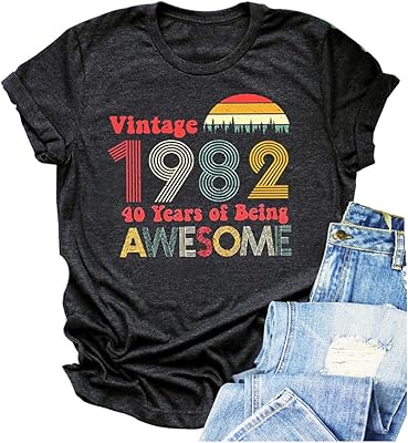 Chemise vintage 1982 pour femme, t-shirt 40e anniversaire pour femme, chemises cadeaux d'anniversaire