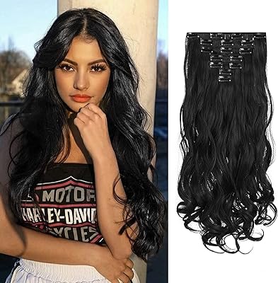 Goodrun extensions de cheveux longs bouclés avec clips en fibres synthétiques douces, résistantes