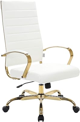 Chaise de bureau pivotante réglable moderne leisuremod benmar en cuir avec cadre doré