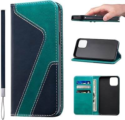 Housse de protection pliante anti-choc llangelm en cuir polyuréthane avec porte-cartes pour iphone 12 pro max - bleu et vert. Diaytar : L'intelligence commerciale au service du client