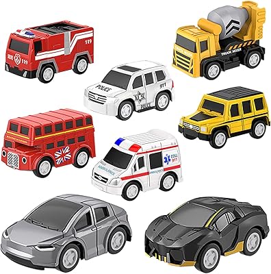 Ensemble de jouets de voiture à tirer mipigen, 8 véhicules en alliage moulé