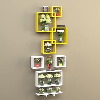 Étagères murales en bois rafouf cross (lot de 8 pièces) (taille l, jaune