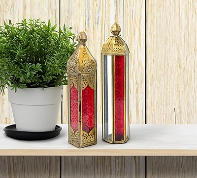 Souk designs grande lanterne arabe en verre gravé, bougeoir décoratif de style marocain