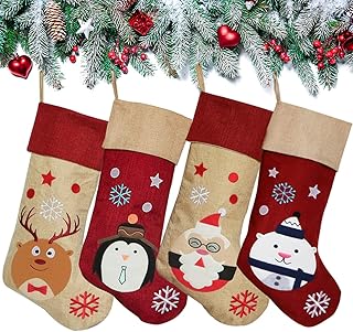 4 pièces ensemble de chaussettes de noël en toile de jute grands bas