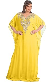 Robe caftan longue frasha en tissu georgette multicolore, taille unique (longueur 58 pouces)