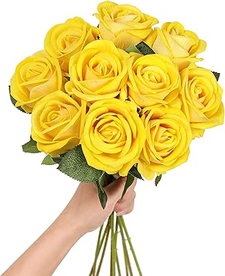 Loui yu 10 pièces roses en velours artificiel en soie jaune avec tige
