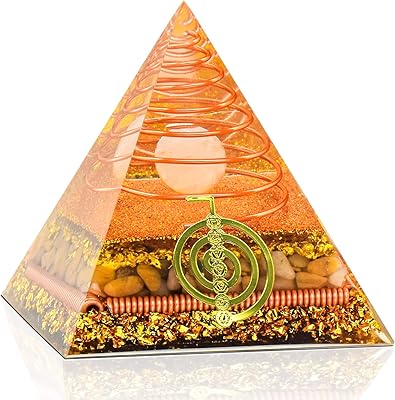 Pyramide de cristal d'orgone - boule de jade blanche + pierre rouge