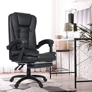 Chaise de bureau en cuir de luxe urbain, chaise de direction confortable à dossier haut avec siège à coussin large, repose-pieds et base en nylon robuste (noir). Transformez votre façon de consommer avec Diaytar Sénégal
