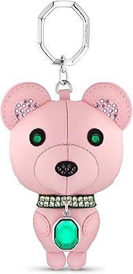 Porte-clés en forme d'ours iconz, rose, cristaux multicolores, acier inoxydable, multicolore