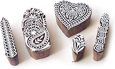 Timbres en bois imprimés coeur et bordure (lot de 5)