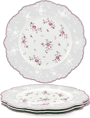 Ensemble d'assiettes à dîner en porcelaine de 10 pouces fan cuir, 4 pièces