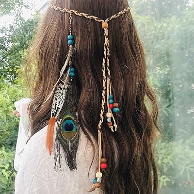 Chaîne de tête de plumes de paon a&c princess indiana pour filles bandeau