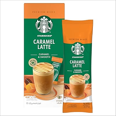 Mélange de café instantané starbucks premium caramel latte, 23 g, paquet de 5