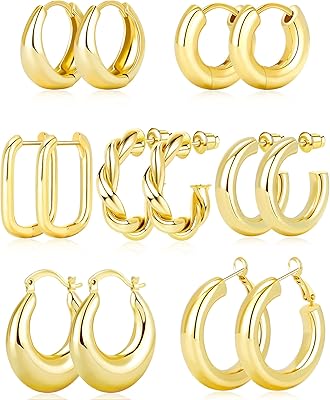 Ensemble de boucles d'oreilles créoles en or pour femmes, créoles épaisses plaquées or