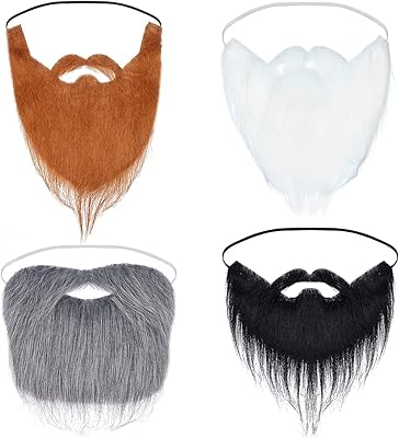 4 pièces de fausses moustaches à grande barbe, fournitures de fête auto-adhésives