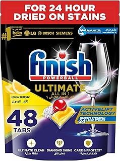 Finish powerball ultimate comprimés nettoyants pour lave-vaisselle tout-en-1 diamond sparkle, lemon sparkle, 48