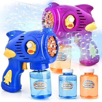 Pistolet à bulles avec 4 bouteilles, solution de recharge à bulles pour enfants