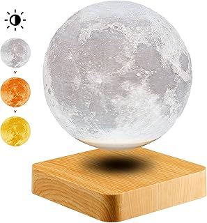 Lampe haute lune flottante et rotative imprimée en 3d avec base en bois