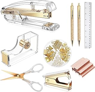 Ensemble d'agrafeuses d'accessoires de bureau dorés ensemble en acrylique cadeau avec agrafeuse