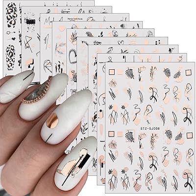 9 feuilles d'autocollants pour nail art graffiti or rose, design bronze, autocollants 3d