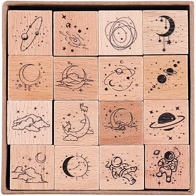 Tampons en caoutchouc en bois ensemble de tampons décoratifs à motif d'univers