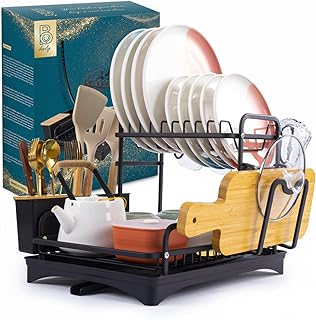 Égouttoir à vaisselle pour cuisine - égouttoir de cuisine à 2 niveaux en aluminium inoxydable avec égouttoir à eau - égouttoir à vaisselle pour cuisine - égouttoir à 360 degrés - égouttoir à vaisselle 40 x 42 x 34,5 cm, support pour couverts et planche à découper. Diaytar : Votre partenaire e-commerce au quotidien