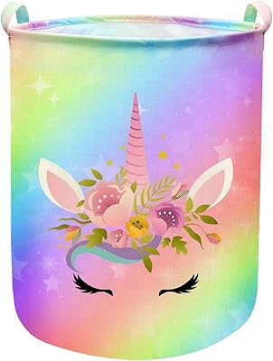 Grand panier à linge rond imperméable et pliable au design licorne pour chambre