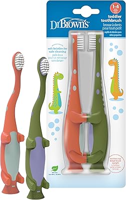 Brosse à dents dr. brown's pour bébés et enfants avec motif dinosaure vert