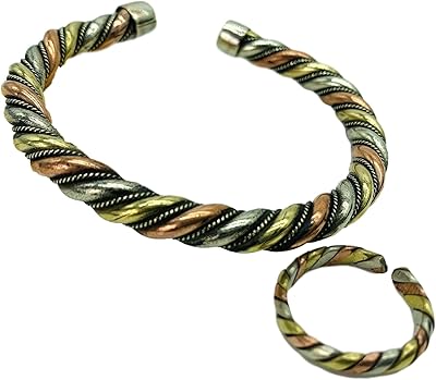 Bracelet médical et bague en trois métaux du tibet avec cuivre. unisexe, aide