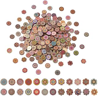300 boutons en bois assortis megapet, boutons ronds à fleurs, 2 trous